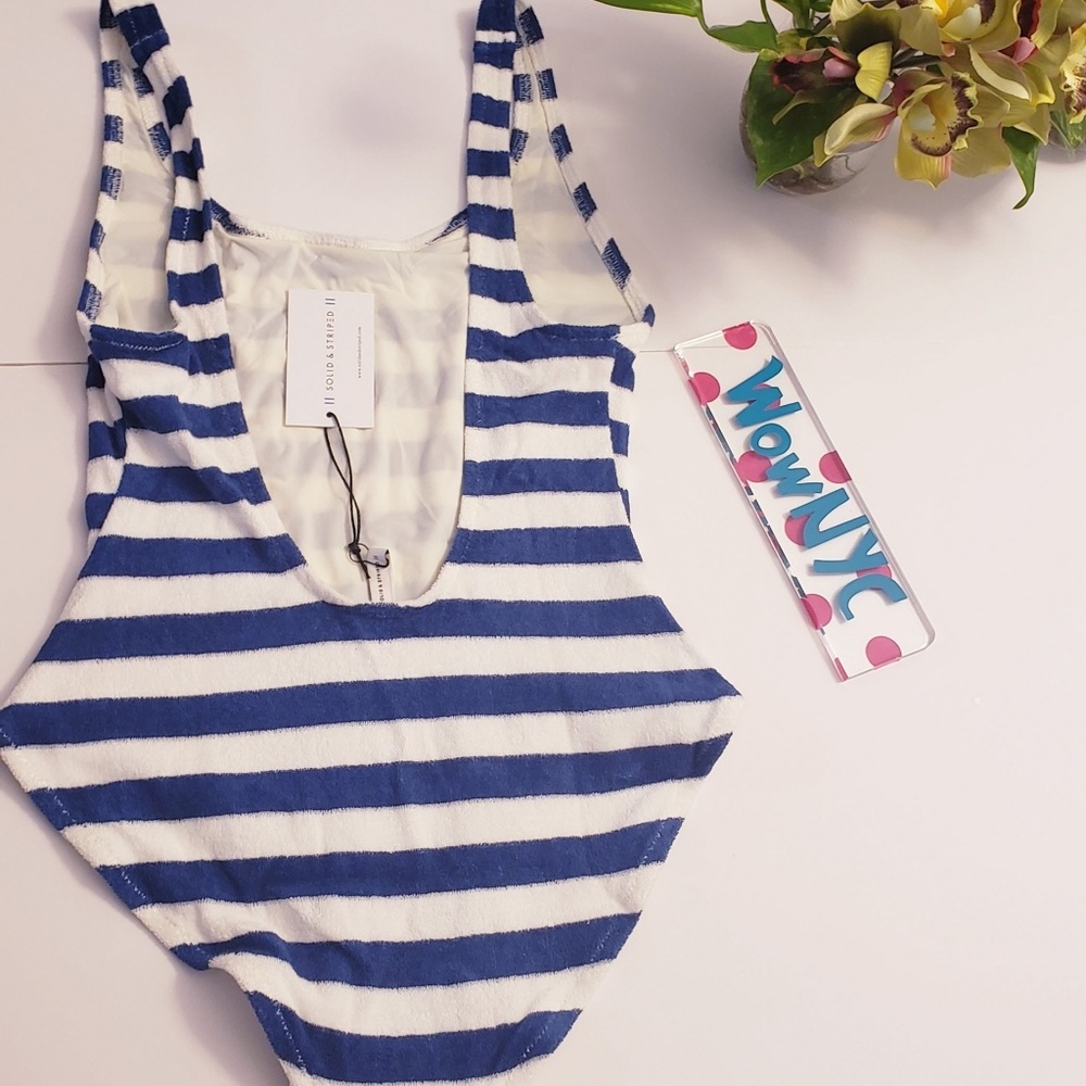 SOLID STRIPED ANTHROPOLOGIE One Piece Swimsuit S Blue White Towel Swim NEW $230 - Picture 6 of 12
